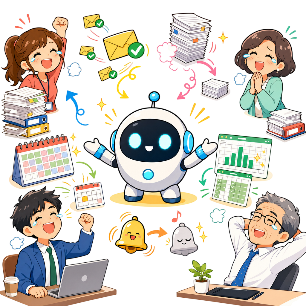 AIエージェントが事務作業を引き受けるイメージ