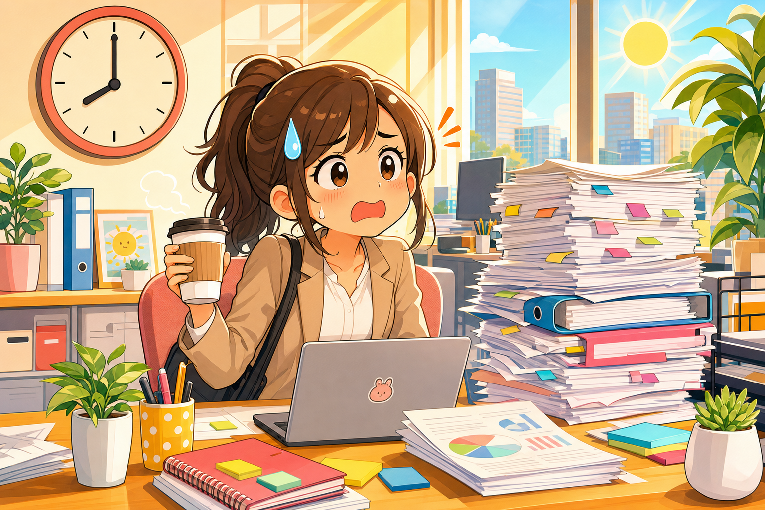 情景：早朝の定型作業に追われる担当者